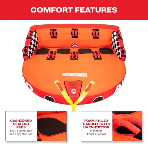 Miniatura 3 de Airhead Mable Towable Tube for Boating, 1-4 Rider Inflatable Boat Tube for Water Tubing, Heavy Duty Full Nylon Cover, EVA Foam Pads, Dual Tow Point
