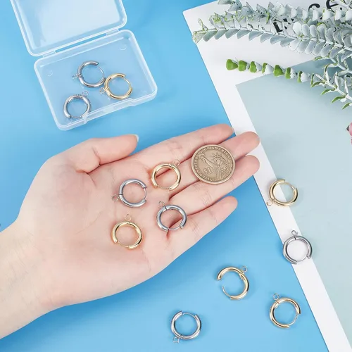 Miniatura 2 de DICOSMETIC Ganchos redondos para arete Huggie, aretes de aro de acero inoxidable con lazo, juegos de aretes de aro gruesos para hacer joyas