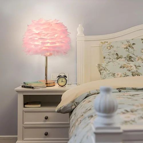 Miniatura 17 de ZYLEIESENBAO - Lámpara de pluma blanca con textura de piel de mesa H16'' Moderna lámpara de escritorio de princesa con trípode, luz esponjosa