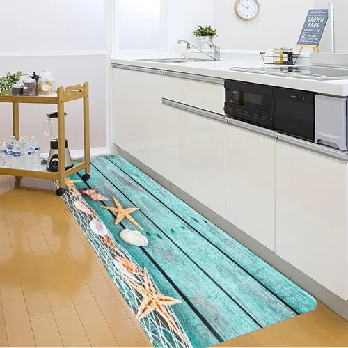 Miniatura 8 de LYFANS La alfombra de espuma de esponja para baño y cocina es absorbente y suave (24 x 71 pulgadas), y el tapete azul se utiliza para mesita