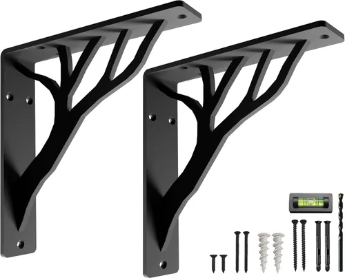 Miniatura 8 de Soportes de estante rústicos negros resistentes de 6 pulgadas de Balin Designs, soportes decorativos en L, soporte de estante flotante de hierro
