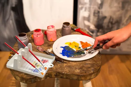 Miniatura 6 de Soporte para pinceles de pintura con 4 ranuras, soporte para pinceles de escritorio, soporte de exhibición para acuarela, acrílico al óleo