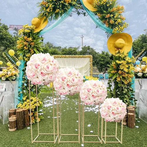 Miniatura 8 de Soporte de metal para flores de boda, jarrón de suelo, columna de soporte geométrico, centros de mesa para arreglos florales de mesa, decoración