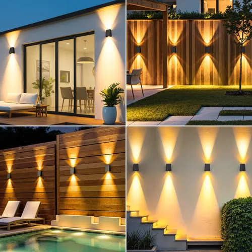 Miniatura 2 de Paquete de 6 luces solares de pared para exteriores, impermeables, arriba y abajo, 2 apliques de valla LED para casa, patio, porche, patio, jardín