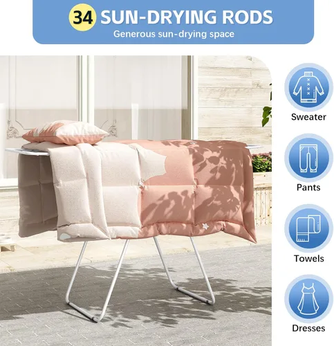 Miniatura 5 de KINGBOARD Tendedero Plegable para Ropa, Tendedero de Metal para Ropa con Altura Ajustable, Estante de Lavandería, Uso Interior y Exterior, Sin Blanco