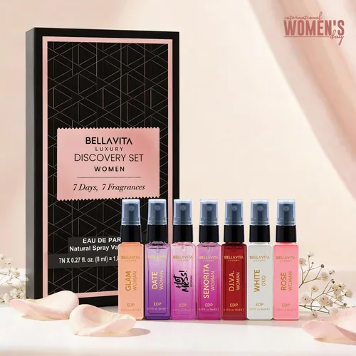 Miniatura 2 de BellaVita Luxury Set de Descubrimiento de Perfumes para Mujeres (7x8ml) Mini Set de Regalo de Perfumes para Mujeres con Rosa, OUD y Pimienta