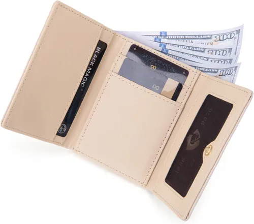 Miniatura 6 de Montana West Billetera pequeña de triple pliegue para mujer, con bloqueo RFID, carteras minimalistas con ventana de identificación, Beige