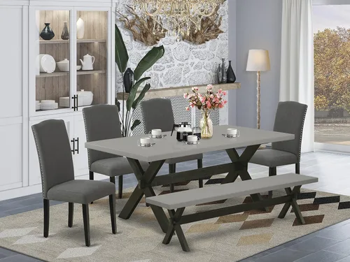 Miniatura 28 de East West Furniture V696EN120-5 - Juego de mesa de comedor moderno de 5 piezas, incluye una mesa rectangular de madera con patas en V y 4 sillas
