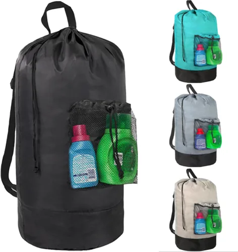 Bolsa de lavandería con correas para el hombro y bolsillo de malla, mochila de lavandería grande portátil para lavandería universitaria, apartamento