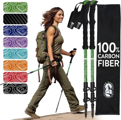 Miniatura 23 de 100% Carbon Fiber Trekking Poles by USA Brand - Ultra Strong Lightweight Collapsible Hiking Poles with Cork and EVA Foam Grips & Quick Adjustable