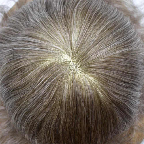 Miniatura 100 de Toupee para hombres nudos blanqueados hombres toupee hairpieces europeo virgen sistema de reemplazo de cabello humano suave encaje francés hombres