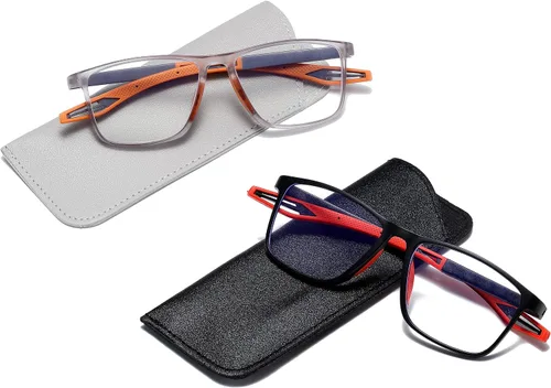 Miniatura 5 de Gafas de lectura para hombre, 2 pares, estilo deportivo, cómodas y flexibles, con bloqueo de luz azul, lectores para hombres Amarillo y rojo