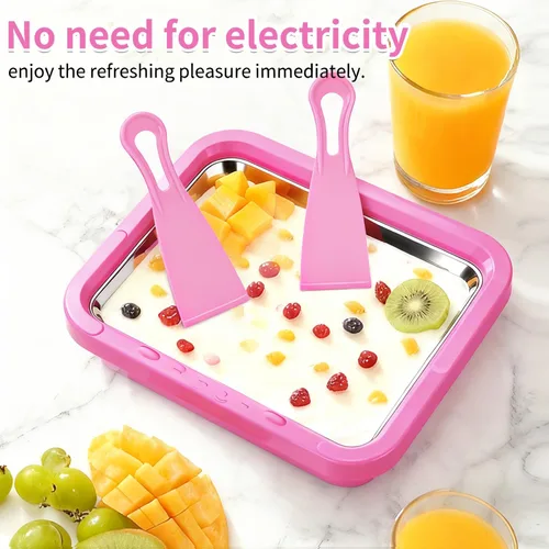 Miniatura 6 de Máquina de helados enrollada con 2 raspadores, bandeja de acero inoxidable de grado alimenticio para yogur congelado y granizado, hecho en casa
