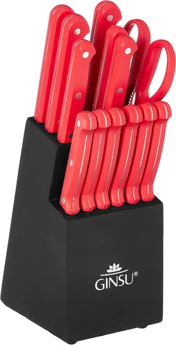 Miniatura 10 de Ginsu Kiso - Juego de cuchillos morados de 14 piezas con bloque negro, apto para lavavajillas y siempre afilado Púrpura
