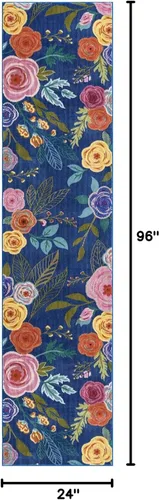 Miniatura 3 de Unique Loom Blossom Collection Ashley - Alfombra de área (2 x 8 pies, color azul/oliva)