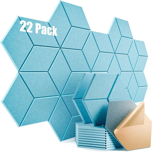 Miniatura 67 de Paquete de 12 paneles acústicos autoadhesivos de 12 x 10 x 0.4 pulgadas, paneles de espuma a prueba de sonido con alta densidad, diseño forrado