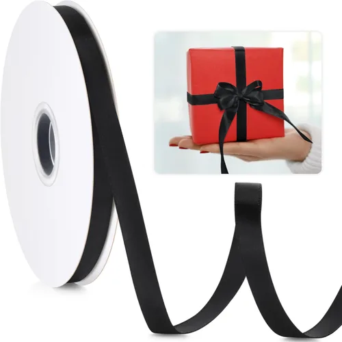 Cinta negra de 3/8 pulgadas, cinta de 50 yardas para envolver regalos, ramo de flores, manualidades, lazo, pelo de Leis, cintas de tela de satén