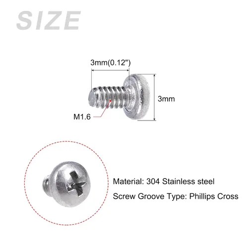 Miniatura 2 de METALLIXITY Tornillos de máquina (M1.0.236 x 0.118 in), 100 unidades, pernos Phillips cruzados de acero inoxidable 304, para instalación de muebles