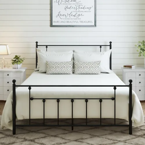 Miniatura 14 de AMBEE21 Golden Gate Beds Marco de Cama de Metal de Estilo Vintage Tamaño King con Cabecera y Pie de Cama de Hierro Forjado – Cama de Plataforma Negro