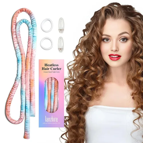 Miniatura 11 de Lanzhire Diadema Rizadora Nocturna para Rizos sin Calor, Varilla sin Calor para Cabello Largo y Corto (Rosa Tie Dye)
