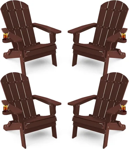Miniatura 11 de YEFU Silla Adirondack, silla Adirondack de plástico de gran tamaño, sillas plegables para exteriores con soporte para tazas, silla de césped