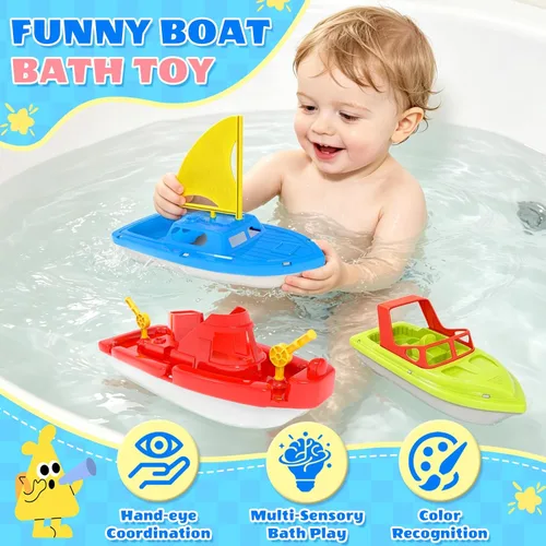 Miniatura 2 de Flota de botes de juguete para niños pequeños, botes acuáticos flotantes para piscina, baño y playa, juego de botes coloridos para niños de 3 a 5