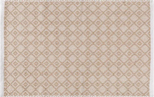 Alfombra de algodón tejida con diamantes de 2 x 3 pies, color beige, antideslizante, decorativa, duradera, bohemia, ideal para entrada, cocina,