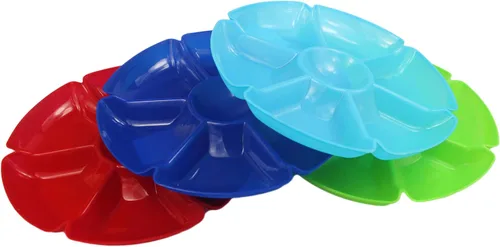 Black Duck Brand Chip N Dip - Bandejas redondas de plástico duro de 12 pulgadas, 7 secciones, juego de 4, varios colores