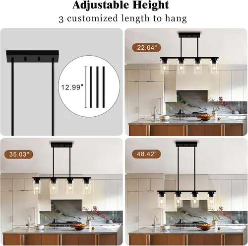 Miniatura 8 de Luces de isla para cocina, 4 luces negras para comedor sobre mesa, iluminación moderna para isla de cocina, casa de campo, isla de cocina, lámparas