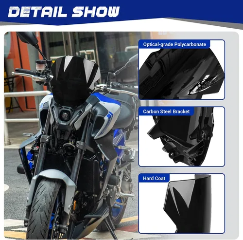 Miniatura 3 de Parabrisas de motocicleta de 12 pulgadas para MT09 MT-09/SP FZ09 2021 2022 2023 deflector de viento delantero con soporte de montaje, negro