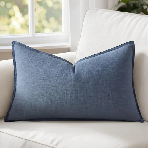 MIULEE Fundas de almohada decorativas de lino de 12 x 20 pulgadas, almohadas neutras bohemias de cenizas azules para cama, paquete de 1 funda de