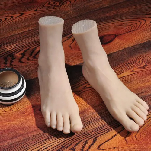 Miniatura 3 de Pies de silicona, 1 par de maniquí masculino de silicona, pie de silicona con pantalla de hueso, sandalia para zapatos, calcetín, exhibición, arte