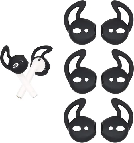 Air Pods - Fundas de gancho para auriculares, almohadillas de silicona antideslizantes compatibles con Air Pods 2 y 1, 3 pares, color negro