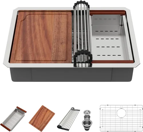 Miniatura 51 de Fregadero de Montaje Bajo de 13 Pulgadas - Beslend 13”x15”x9” Fregadero de Cocina de Acero Inoxidable de Montaje Bajo Calibre 16 Fregadero de Cocina