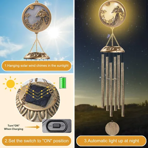 Miniatura 6 de Carillones de Viento, Carillones de Ángel Solar con Tono Profundo, Regalo Conmemorativo para Mamá/Abuela/Mujeres, Campanillas de Viento al Aire