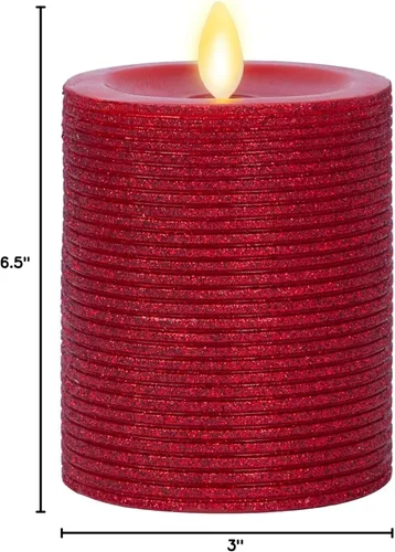 Miniatura 8 de Luminara Vela de llama artificial realista con purpurina metálica roja horizontal (3 x 4.5 pulgadas) con llama móvil, funciona con pilas, sin