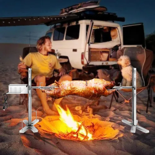Miniatura 6 de Kit de parrilla de acero inoxidable para asador, soporte de asador de trípode de 52 pulgadas, con capucha de cordero de cerdo de 52 pulgadas, asador