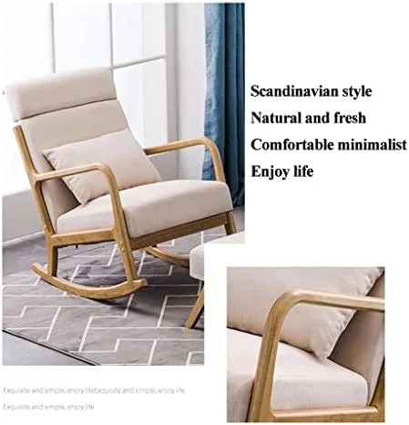 Miniatura 6 de Solid Wood Rocking Chair with Footrest Modern Fabric Design Comfortable Headrest for Home Office & StudyStylish & Ergonomic Seating