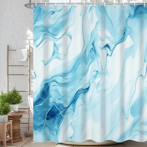 Miniatura 25 de Cortina de ducha abstracta de mármol negro gris y dorado con grietas, cortina de baño moderna ombre impresa, cortina impermeable y lavable de tela