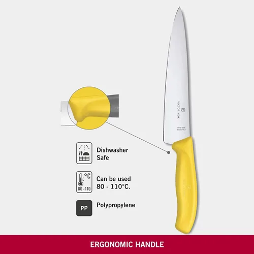 Miniatura 3 de Victorinox Swiss Classic, Cuchillo de trinchar, hoja extraafilada, borde recto, 7.5 in, mango de plástico, acero inoxidable, amarillo