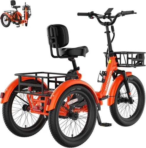 Miniatura 19 de MOONCOOL Triciclo eléctrico plegable para adultos, E-Trike de aluminio de 20 pulgadas con función de marcha atrás y opciones de largo alcance, Plata