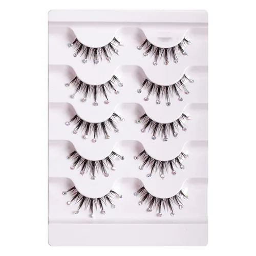 Miniatura 9 de Braiton 5 pares de pestañas postizas de diamantes de imitación naturales, pestañas postizas decorativas para Año Nuevo, cosplay, fiesta, escenario