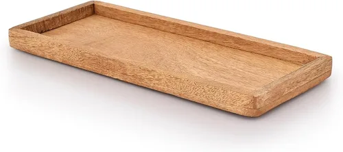 Miniatura 4 de Samhita Plato de madera de mango con borde elevado, juego de 3 para exhibir aperitivos de frutas, aperitivos, sushi, alimentos decorativos