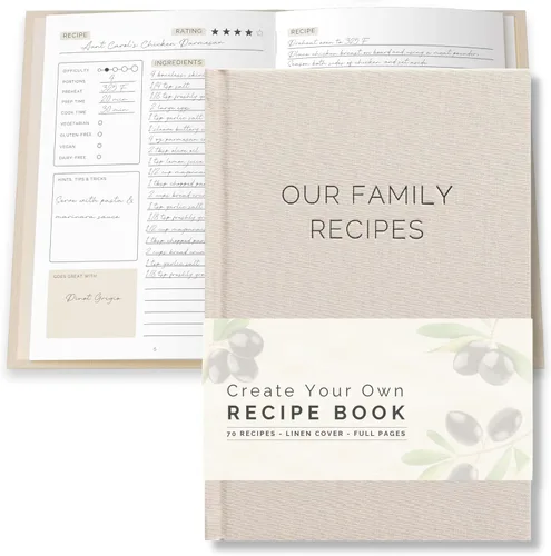 Libro de recetas en blanco para escribir en tus propias recetas, cuaderno de diario familiar de cocina con plantillas de recetas para crear un libro