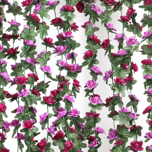 Miniatura 17 de MARTINE MALL Guirnalda de Flores – 5 hebras de 41 pies de enredaderas de rosas para decoración de dormitorio, guirnalda floral de rosas azules