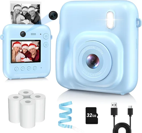 Cámara para niños con impresión instantánea, cámara digital de doble lente de 48 MP para regalos de Navidad y cumpleaños, cámaras instantáneas de