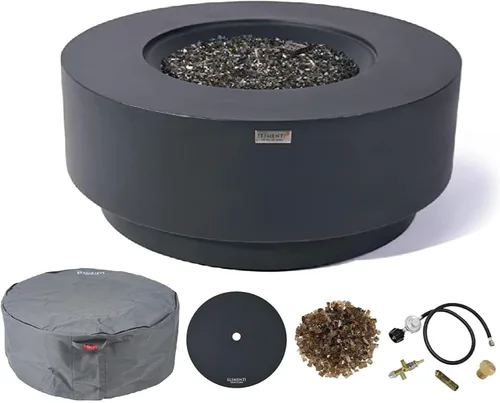 AMS Chimenea Elementi Plus | Nimes | Mesa redonda de gas propano de hormigón gris oscuro (propano líquido)