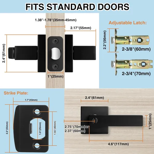 Miniatura 6 de AIKKIL - Juego de manijas de puerta de privacidad negras sin llave (paquete de 2), manijas de puerta interior resistentes con cerradura