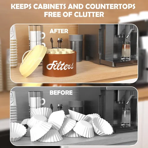 Miniatura 4 de Soporte de Filtro de Café en Cesta Marrón con Tapa - Envase de Almacenamiento Redondo para Mostrador - Accesorios de Barra de Café Decoración