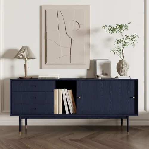 Miniatura 5 de CRE8TIVE Papel tapiz grueso de madera azul marino para despegar y pegar, papel de contacto de grano de madera sintética para armarios, cajones